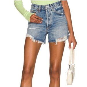 AGOLDE High Rise Distressed Jean Shorts Button fly Dee Parker